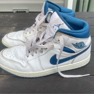 Air Jordan 1 Mids White and Blue Sneakers mens 8